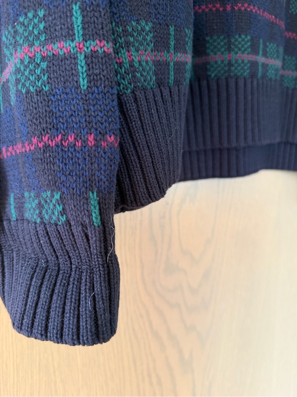 Vintage AKA Eddie Bauer Navy Crewneck Sweater Plaid Cotton / Large - Picture 3 of 11